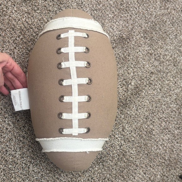 Restoration Hardware Taupe Football Pillow with White Laces